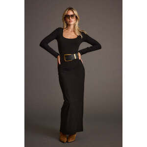 12th Tribe Gemma Black Long Sleeve Ribbed Maxi Dress Size XLXL